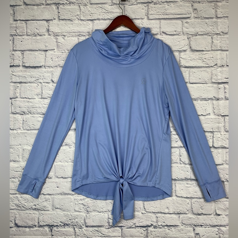Enlighten Light Blue Activewear Long Sleeve Cowlneck Top Tie Lightweight Medium